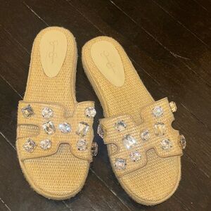 Jessica Simpson 
Embellished Tan Slide Sandals